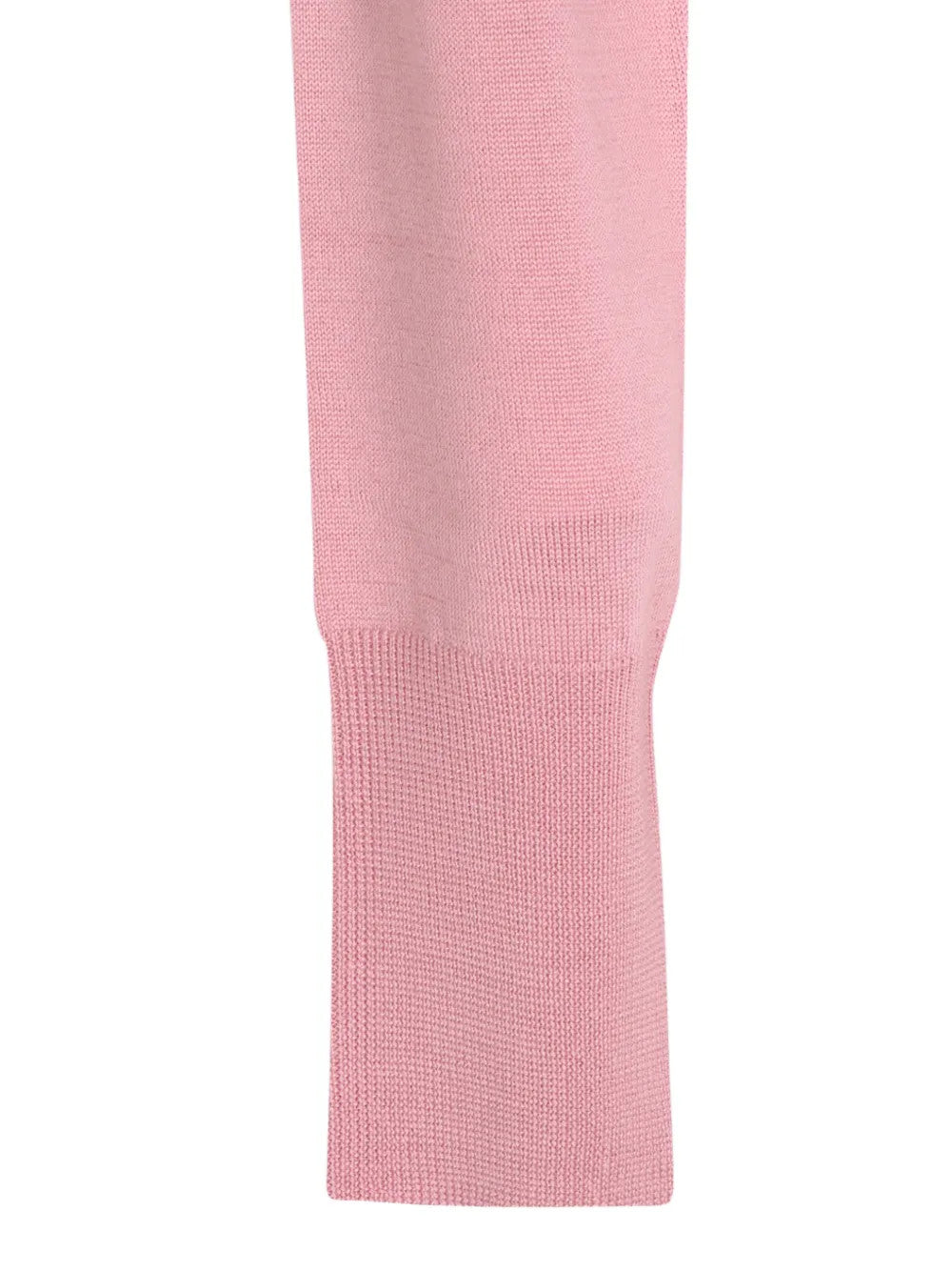Close up of Pink knitwear, showing texture of the 100% wool fabric