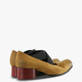Tan shoes, side view