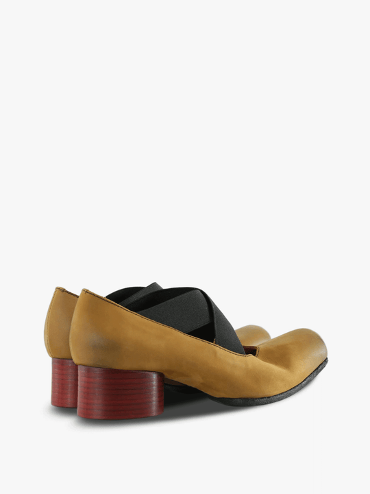 Tan shoes, side view
