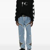 THUG CLUB - Men Iron Steel Focus Leather Denim Pants