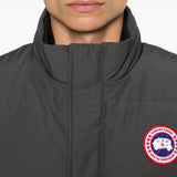 Close up of Grey jacket, showing texture of the 84% polyester/ 16% cotton fabric
