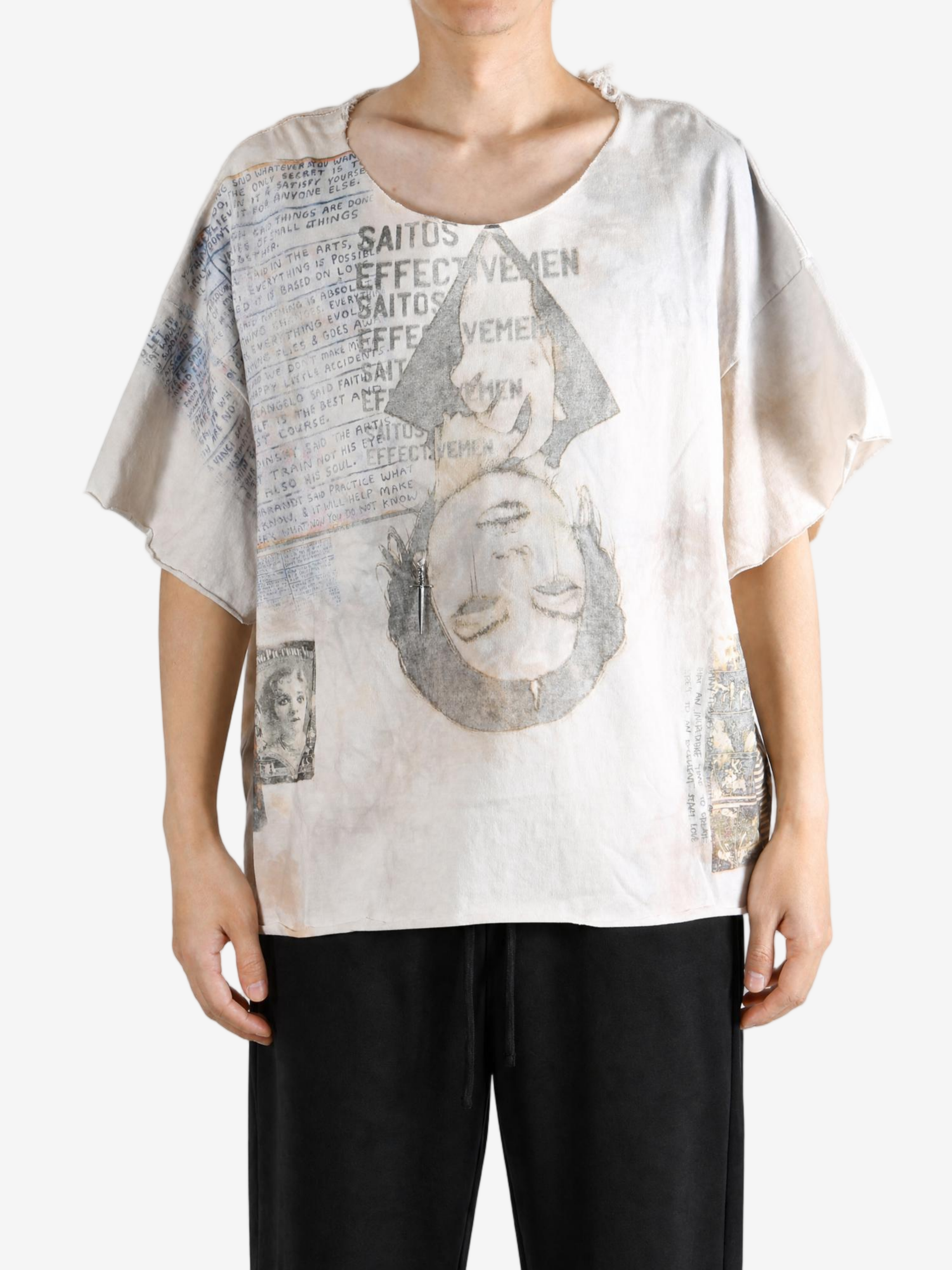 Tan t-shirt, full body view