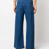 blue jeans worn by a person, showing the jeans fit