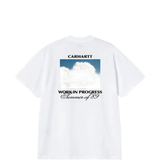 White t-shirt, back view showing graphic print