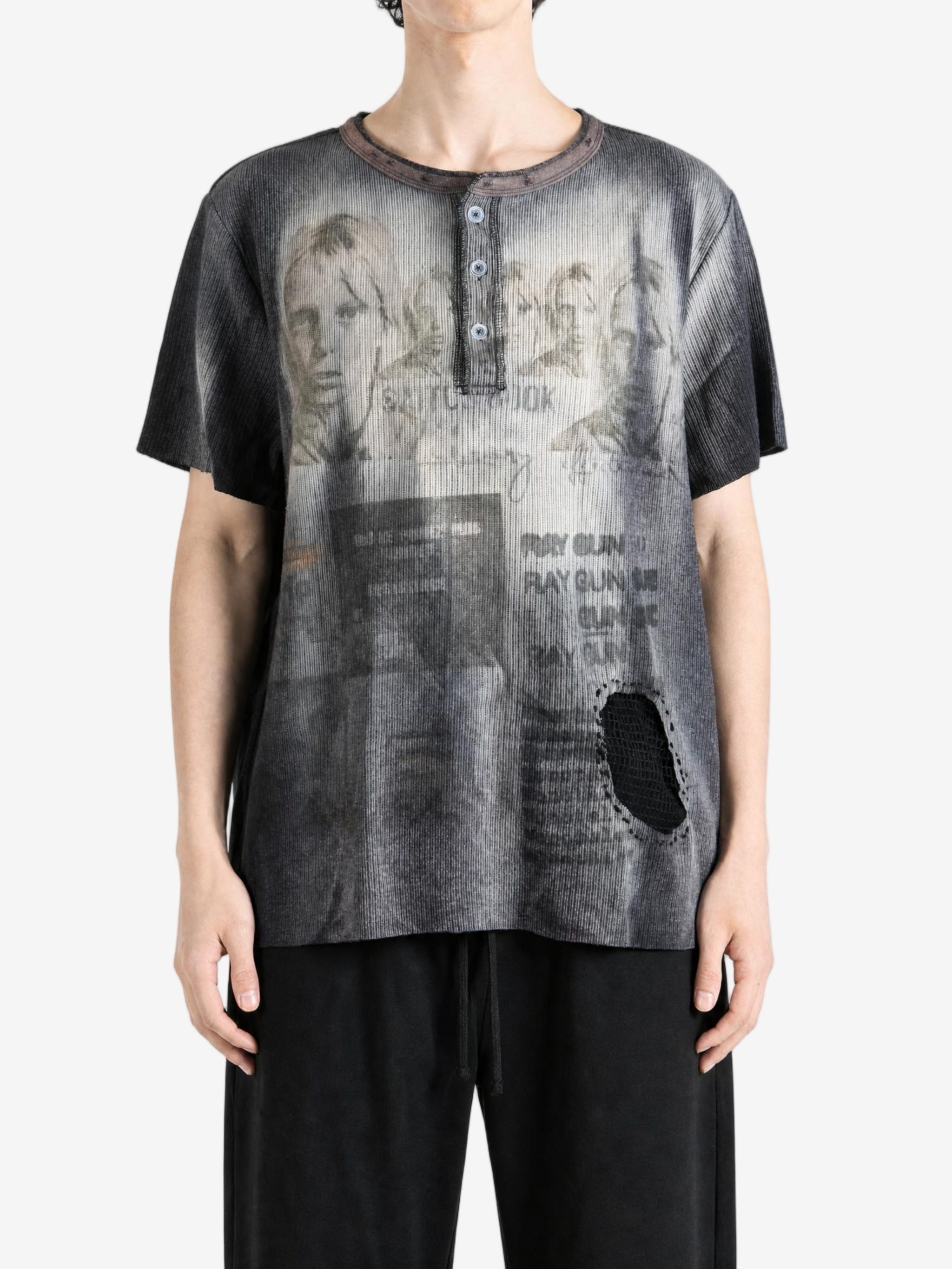 Grey t-shirt, full body view