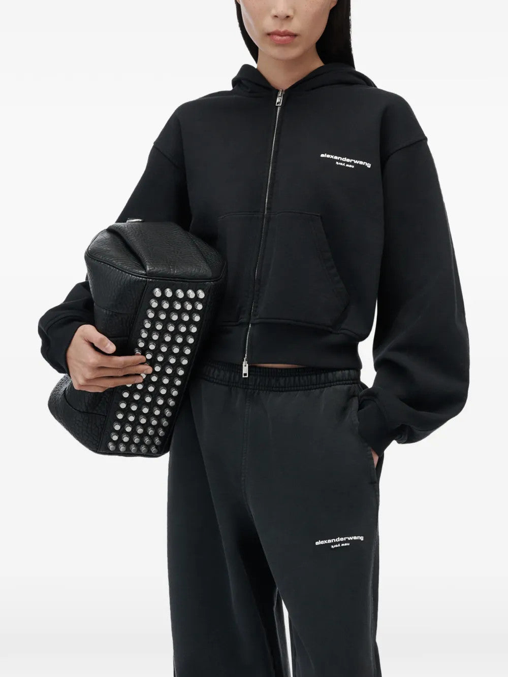 Black hoodie, full body view
