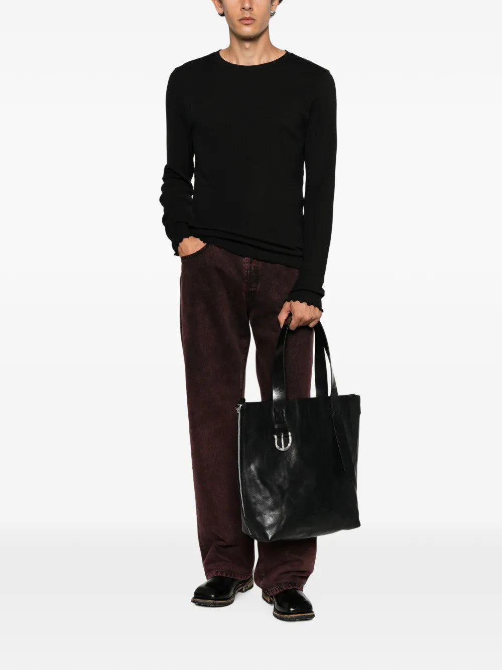 Black knitwear, full body view