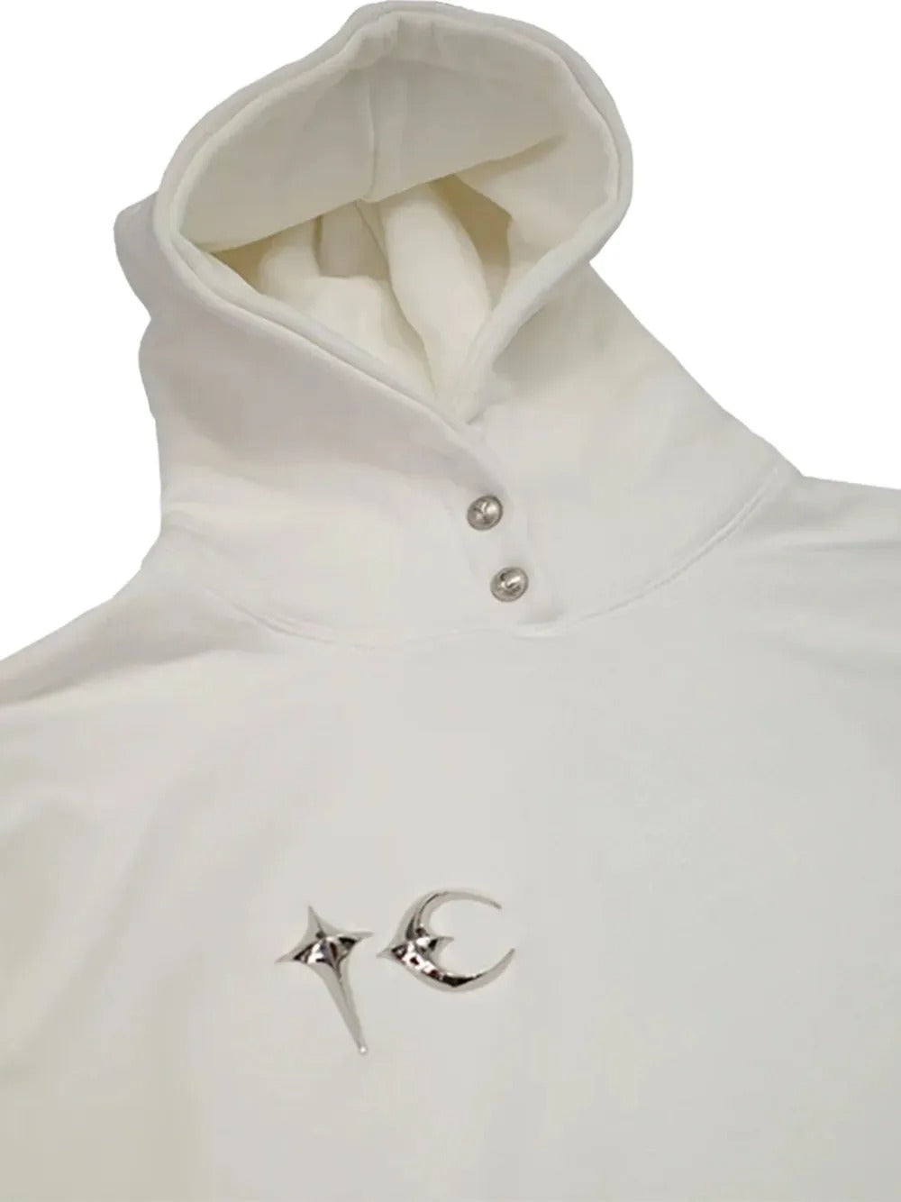 Close up of white hoodies, showing texture of the cotton fabric