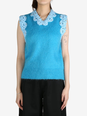 MERYLL ROGGE - Womens Detail Vest w/ Crochet Trim & Rhinestone