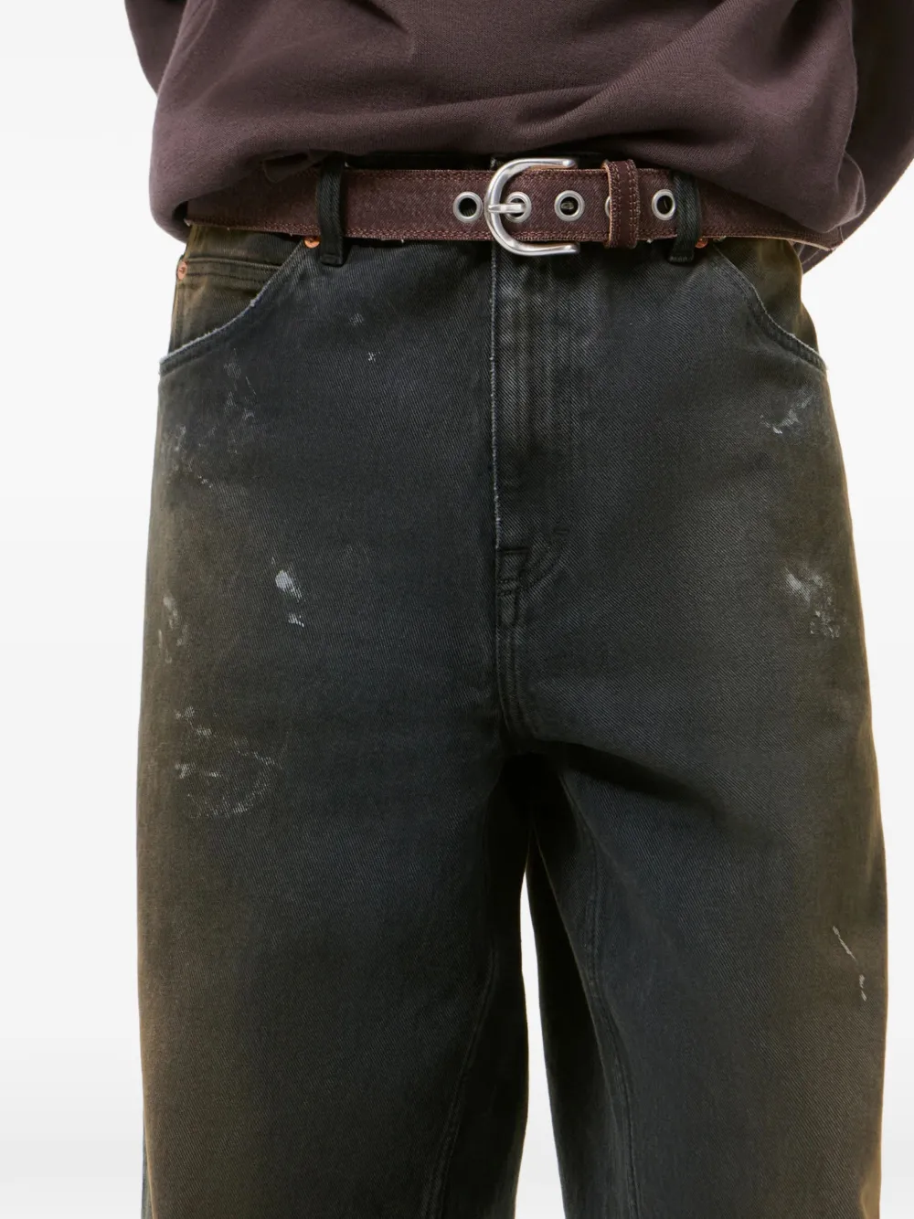 Close up of grey pants, showing texture of the Cotton fabric