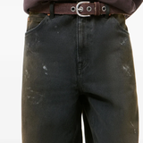 Close up of grey pants, showing texture of the Cotton fabric