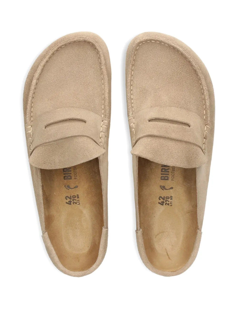 Tan sandals, top view