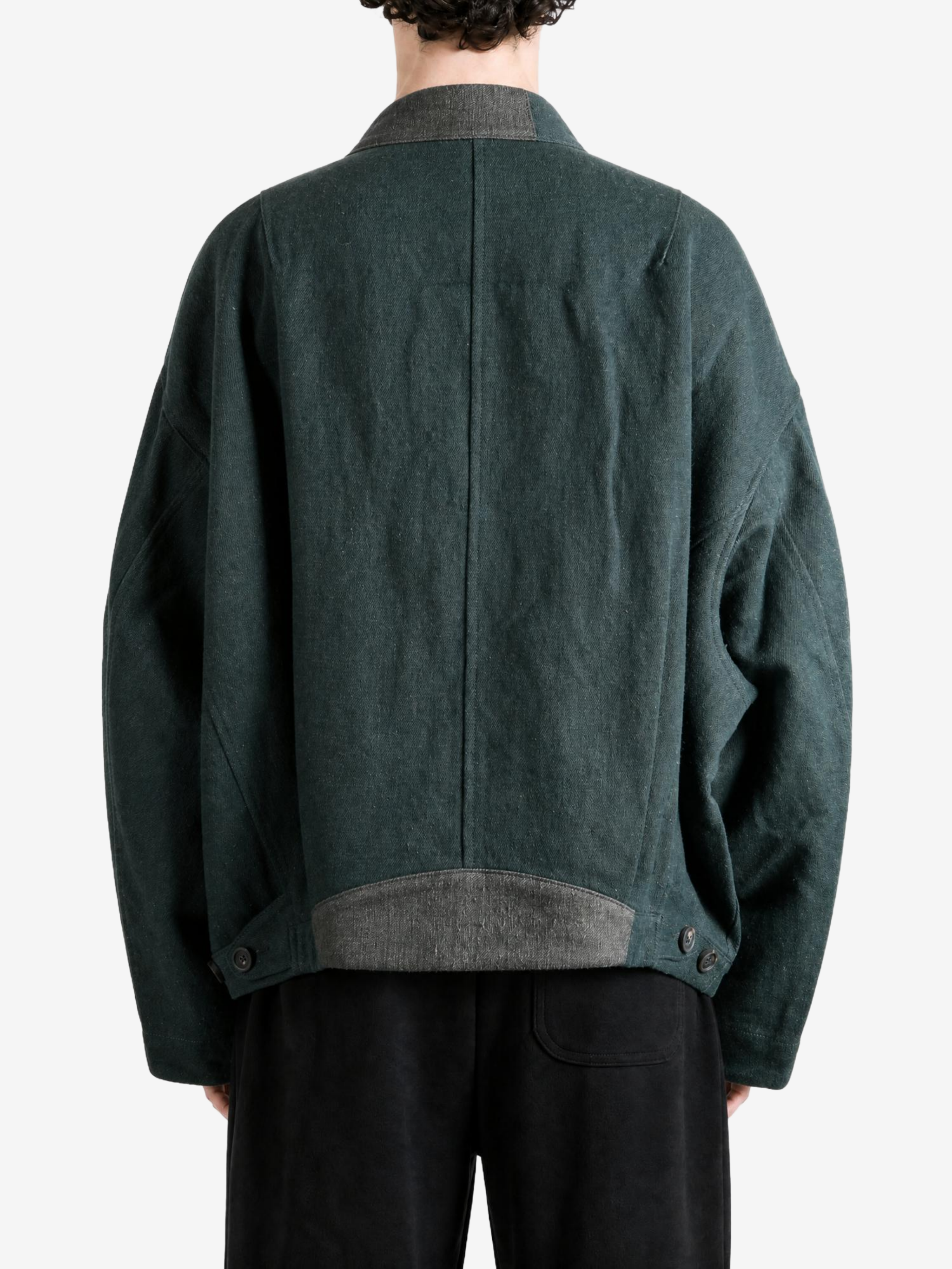 Green jeans, full body view