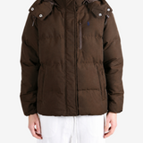 Brown jacket worn by a person, showing the jacket fit