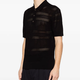 black knitwear worn by a person, showing the knitwear fit