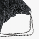 Close up of black bag, showing texture of the leaher fabric