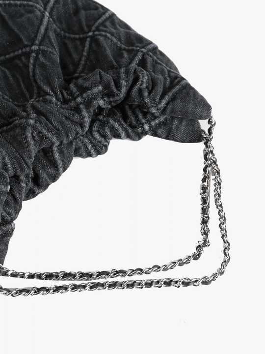 Close up of black bag, showing texture of the leaher fabric