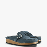 Navy sandals, front view