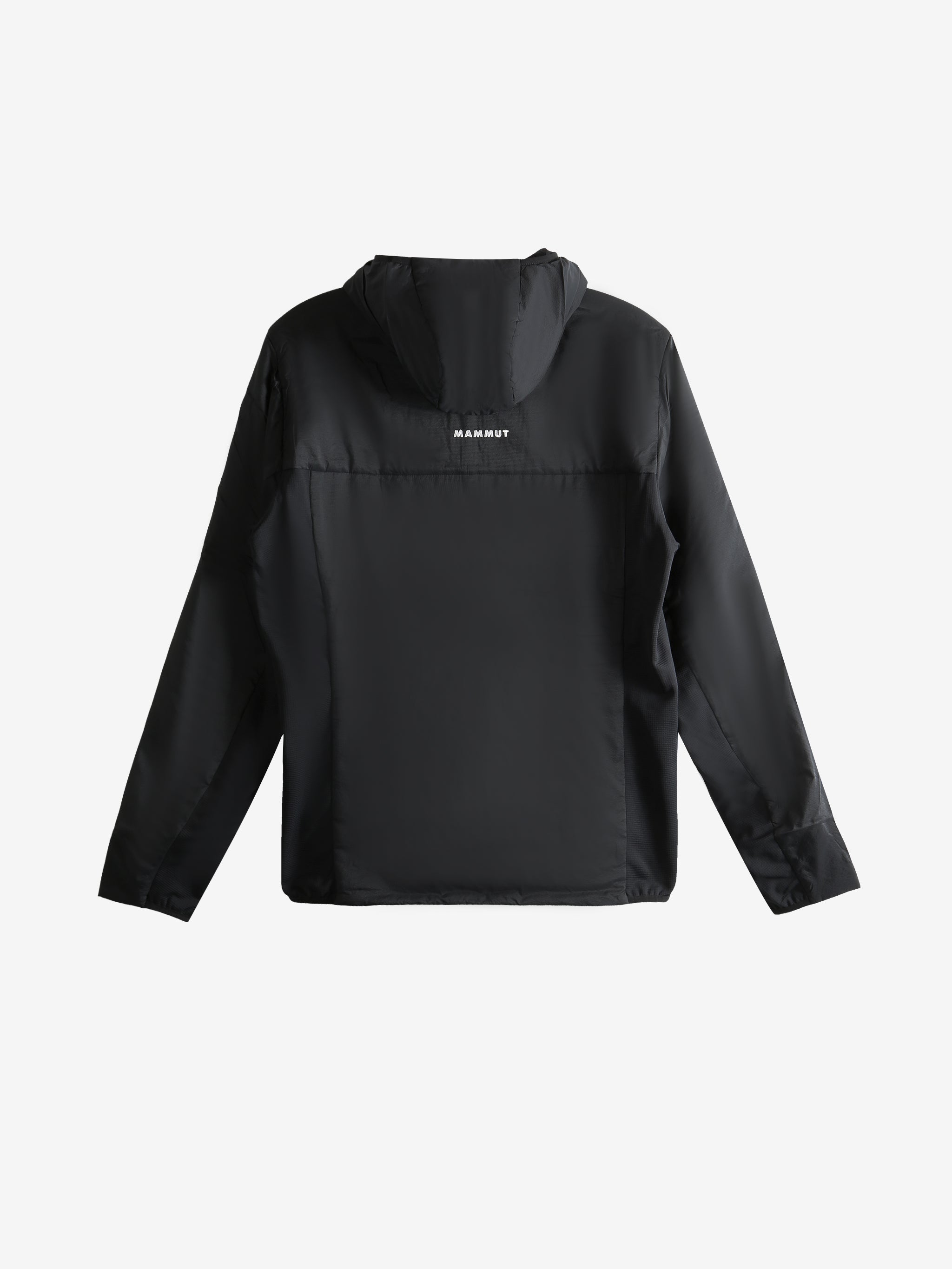 Black jacket, back view showing elastic hem and cuffs