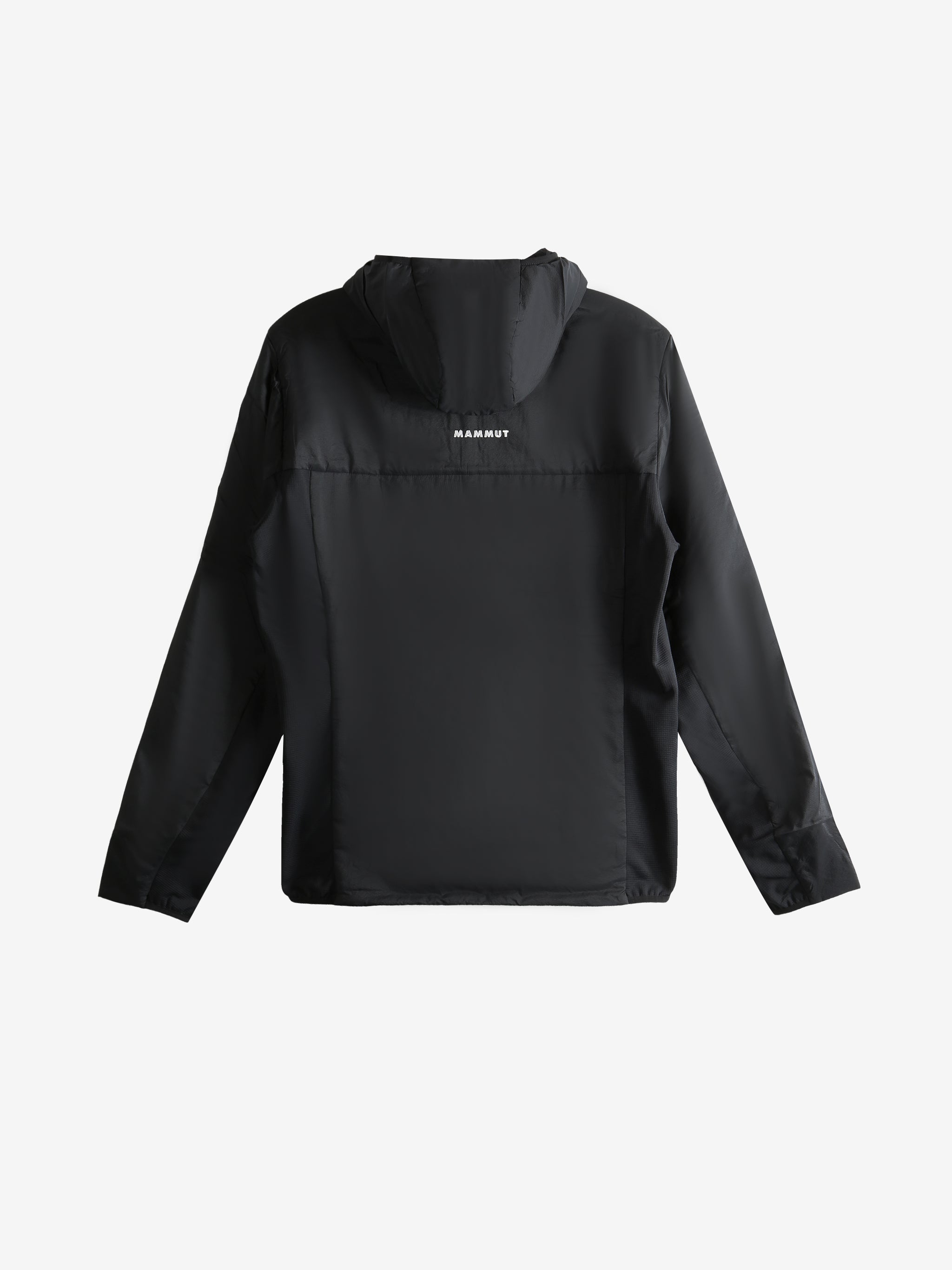 Black jacket, back view showing elastic hem and cuffs