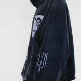 Black hoodie worn by a person, showing the hoodie fit