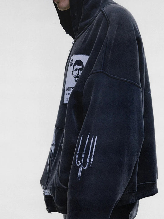 Black hoodie worn by a person, showing the hoodie fit