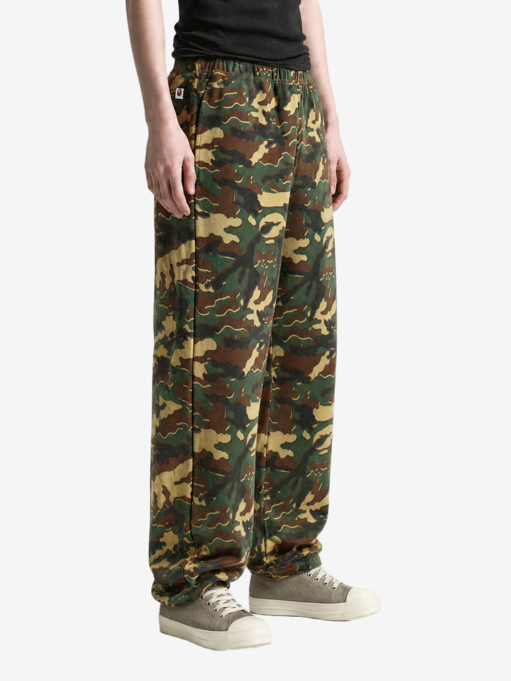 Green pants, full body view