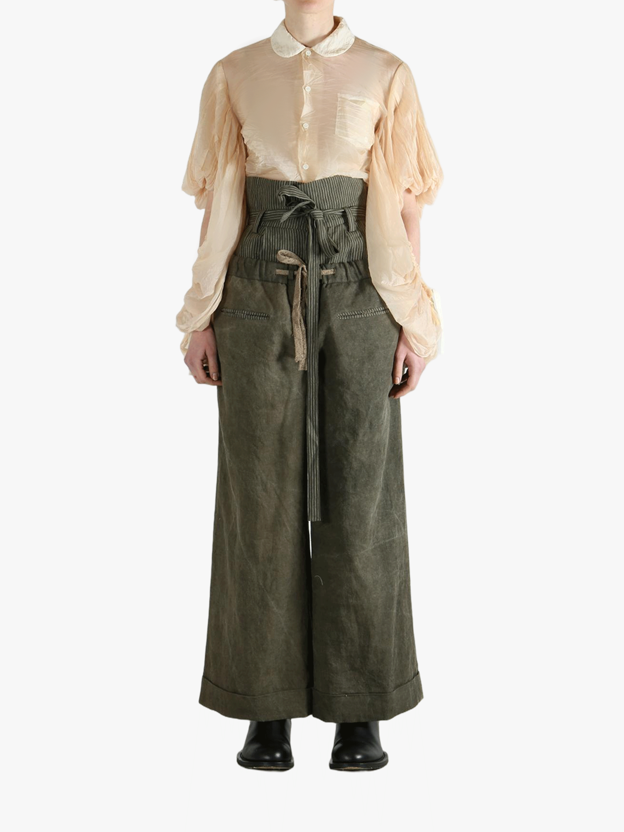 Tan shirt, full body view