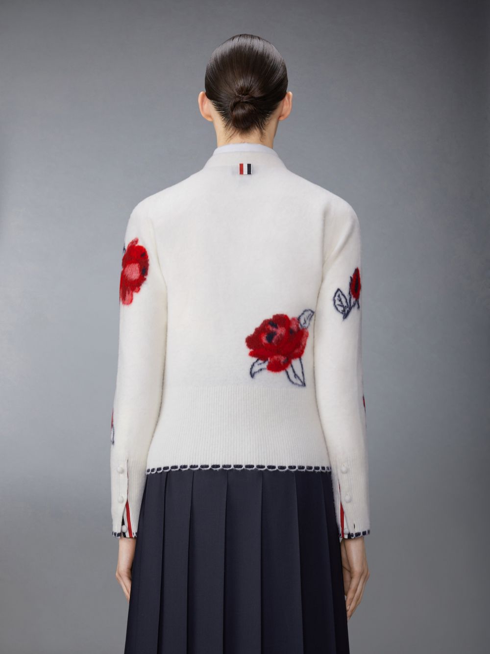 THOM BROWNE - Women Brushed Rose Jersey Intarsia V Neck Cardigan In Merino Wool