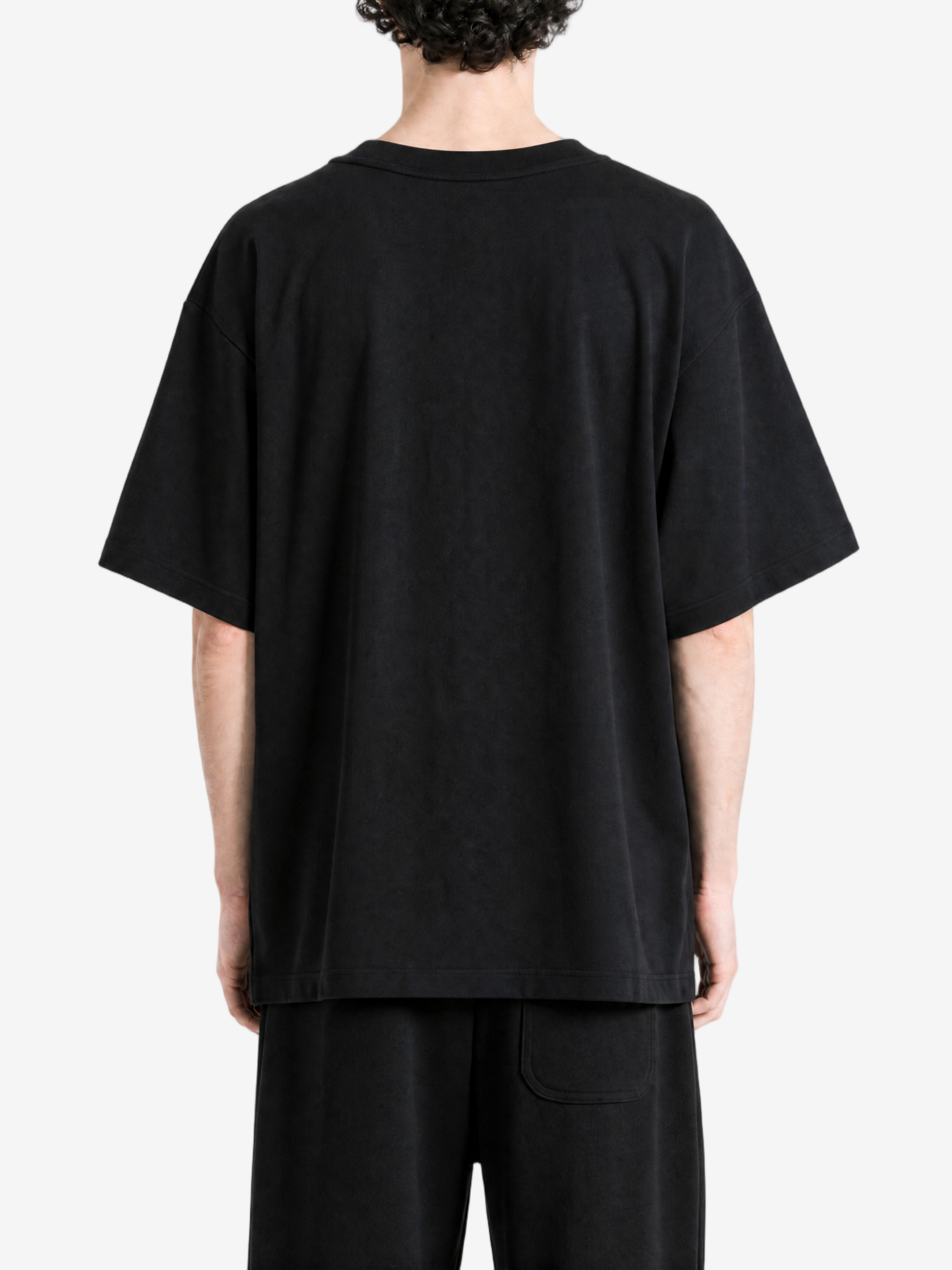 Black t-shirt, full body view