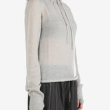 AMOMENTO - Women Sheer Drawstring Knit Hoodie