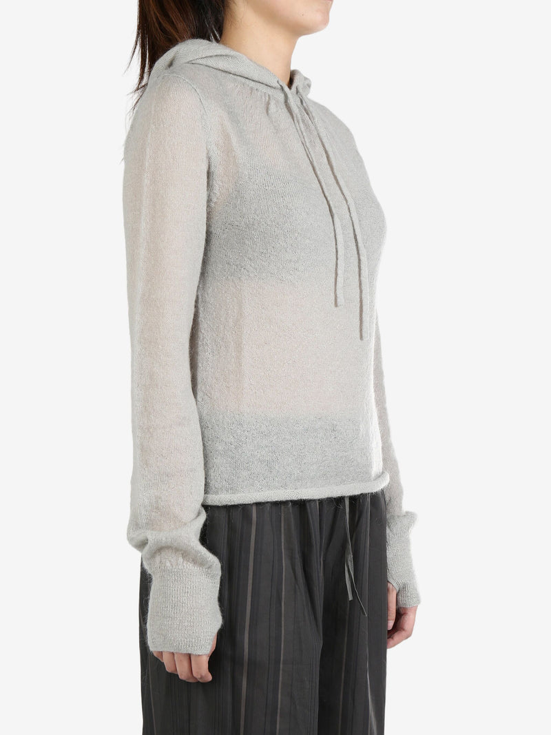 AMOMENTO - Women Sheer Drawstring Knit Hoodie