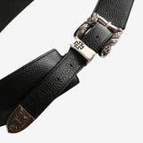 Close up of the black bag, showing texture of the leather fabric