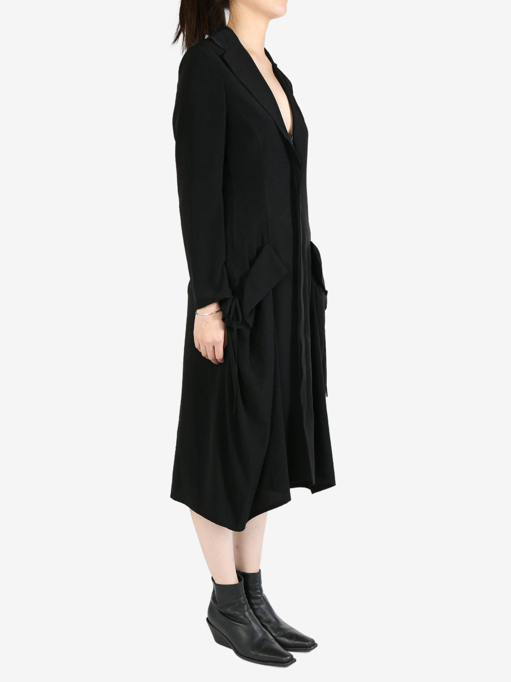 YOHJI YAMAMOTO - Women Crepe De Chine Side Gather Detail Zip Dress