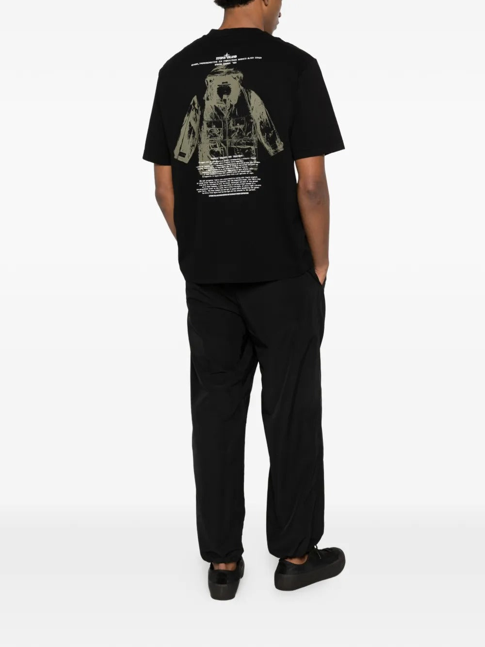 Black t-shirts, full body view