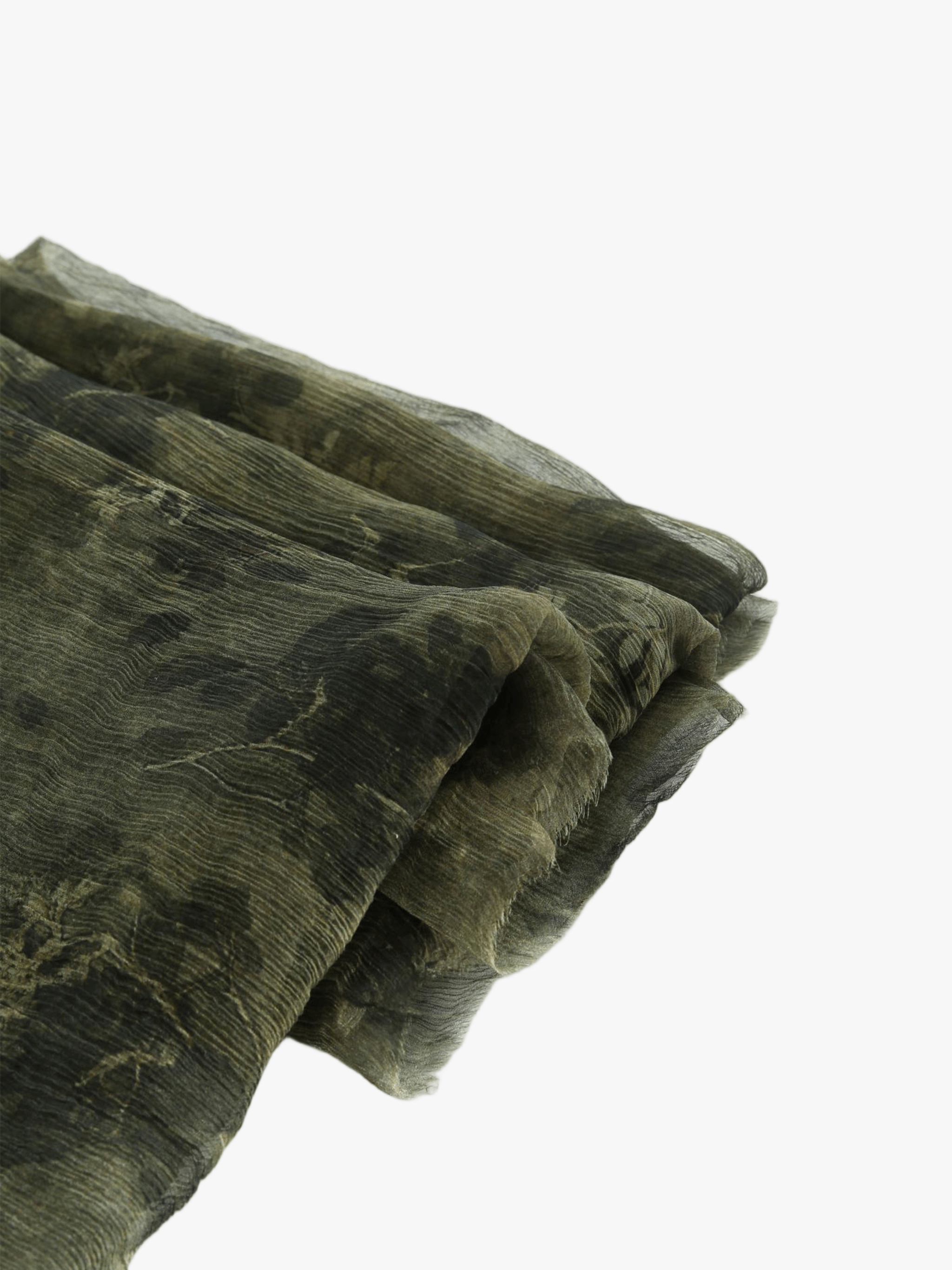 Close up of Green scarf, showing texture of the 100% silk fabric