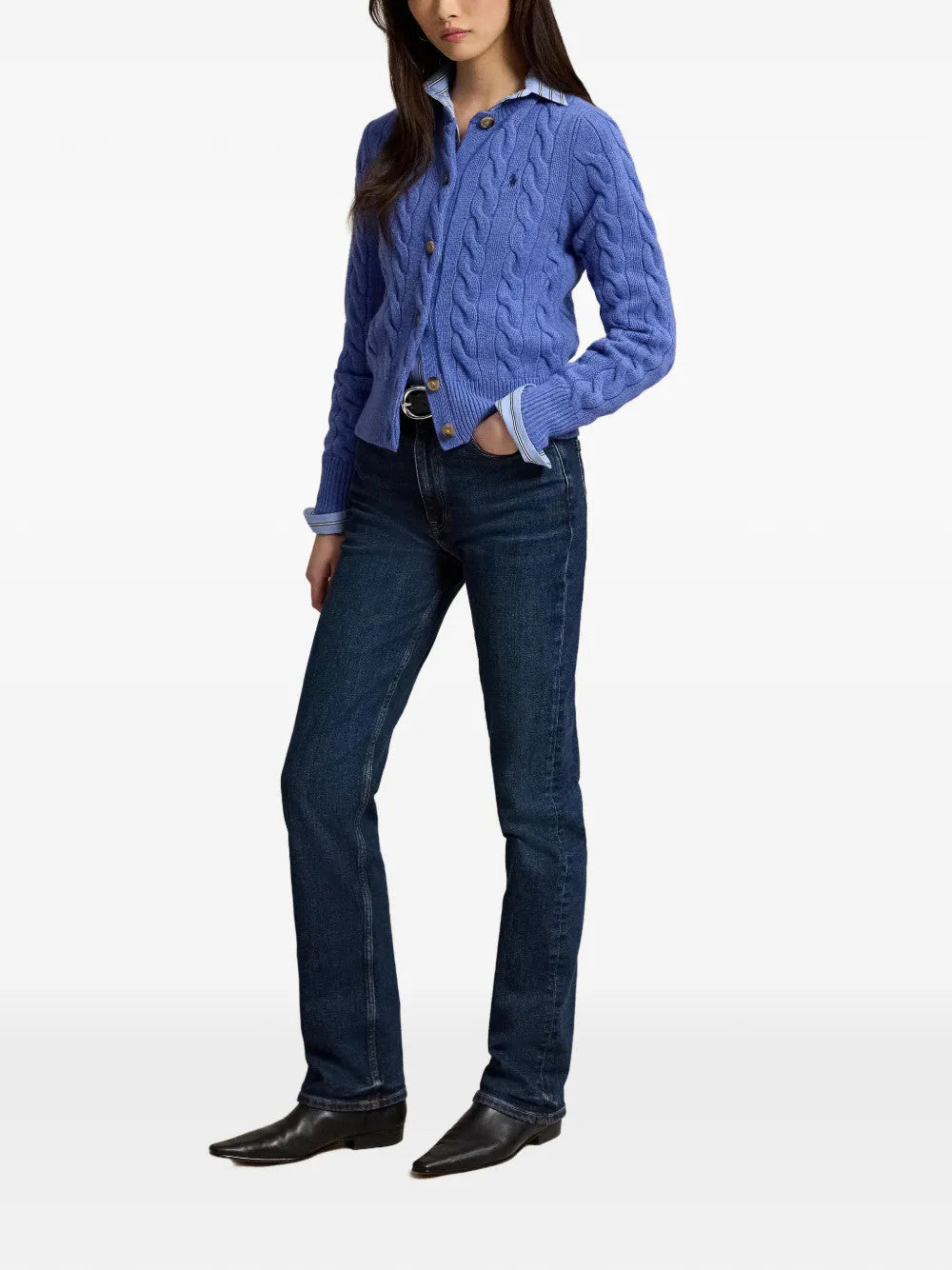 Blue knitwear, full body view