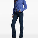 Blue knitwear, full body view