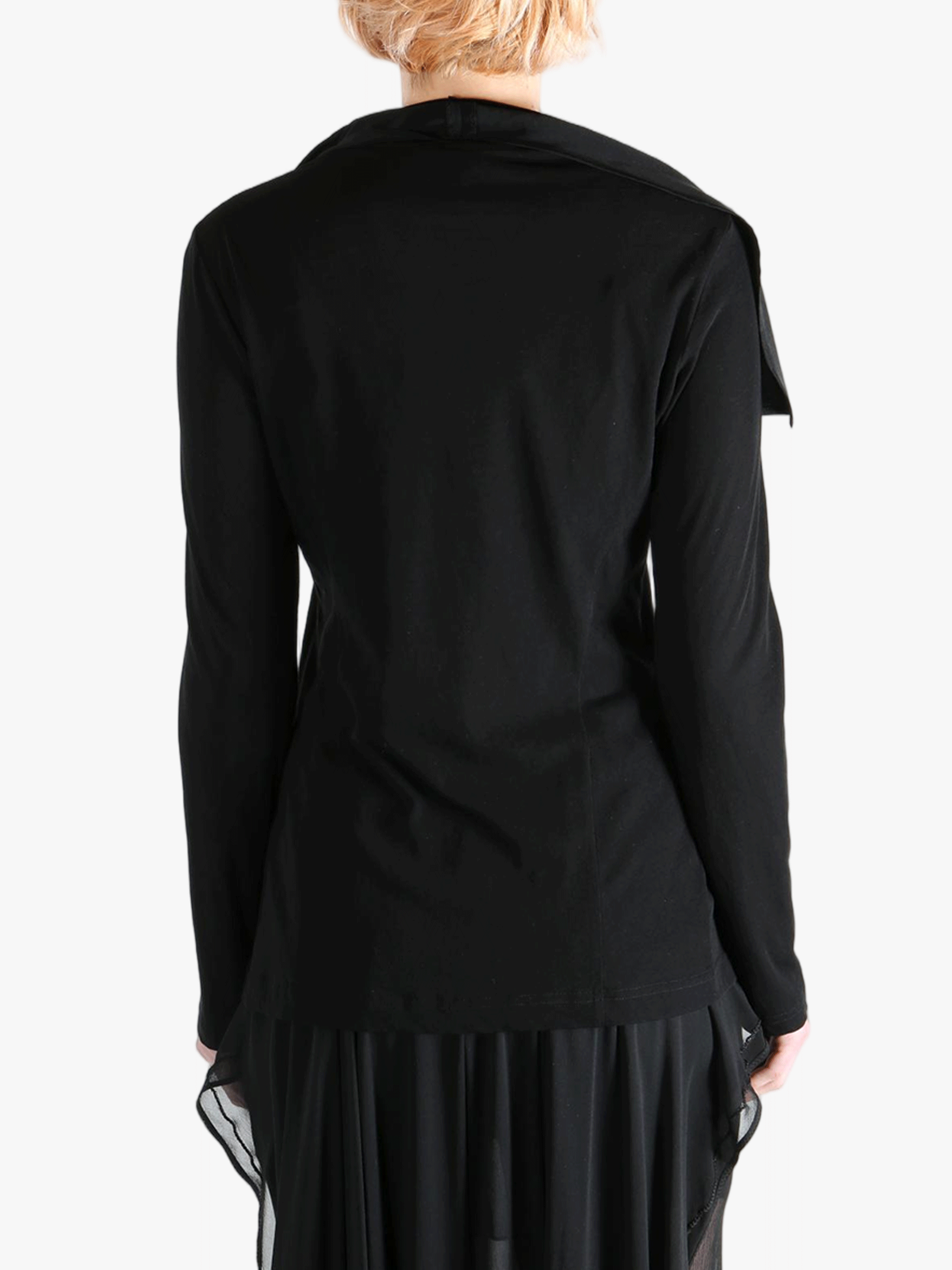 Black jackets worn by a person, showing the jackets fit