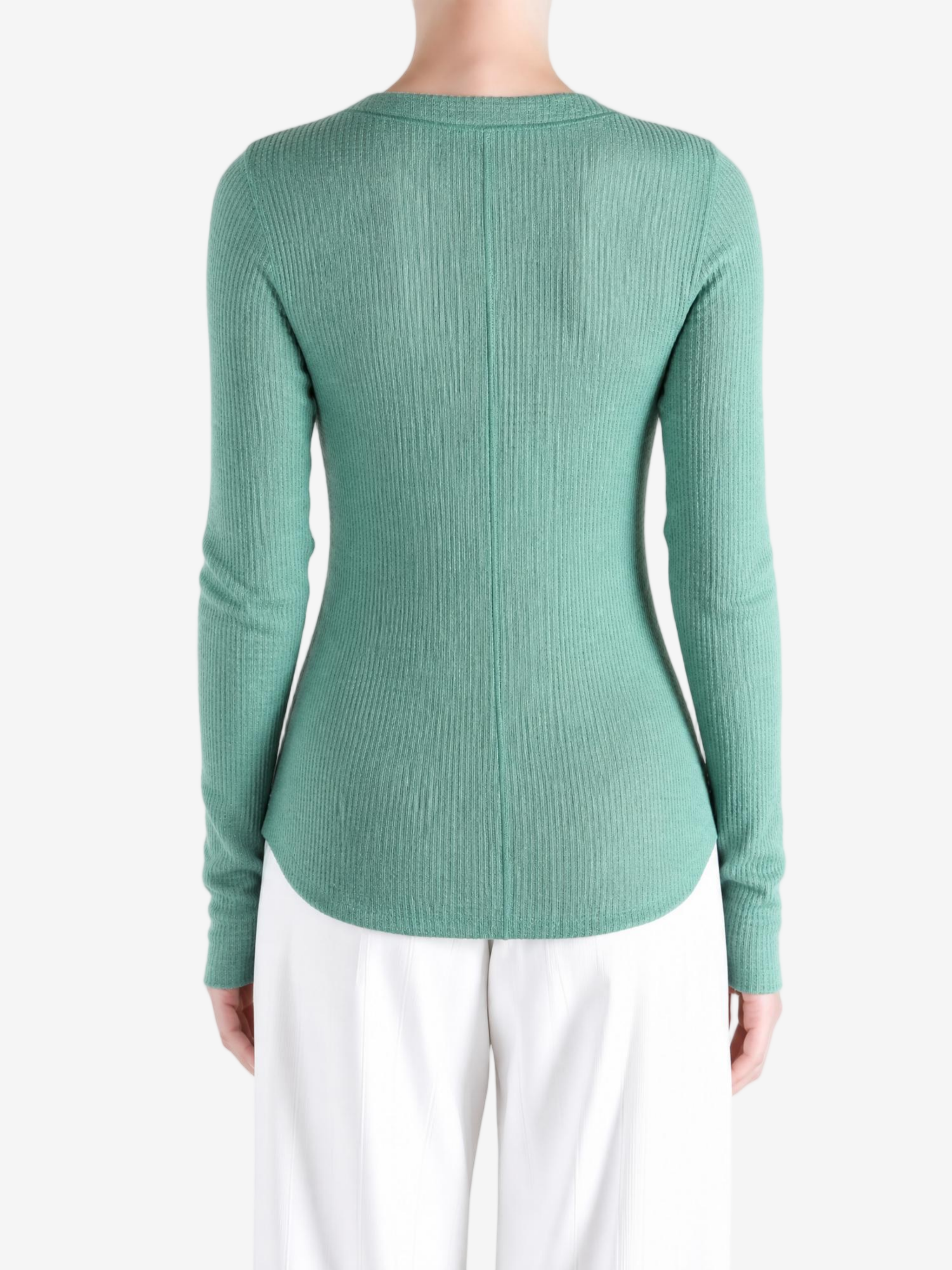 Green top, full body view
