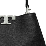 Close up of black bag,showing texture of the leather fabric.