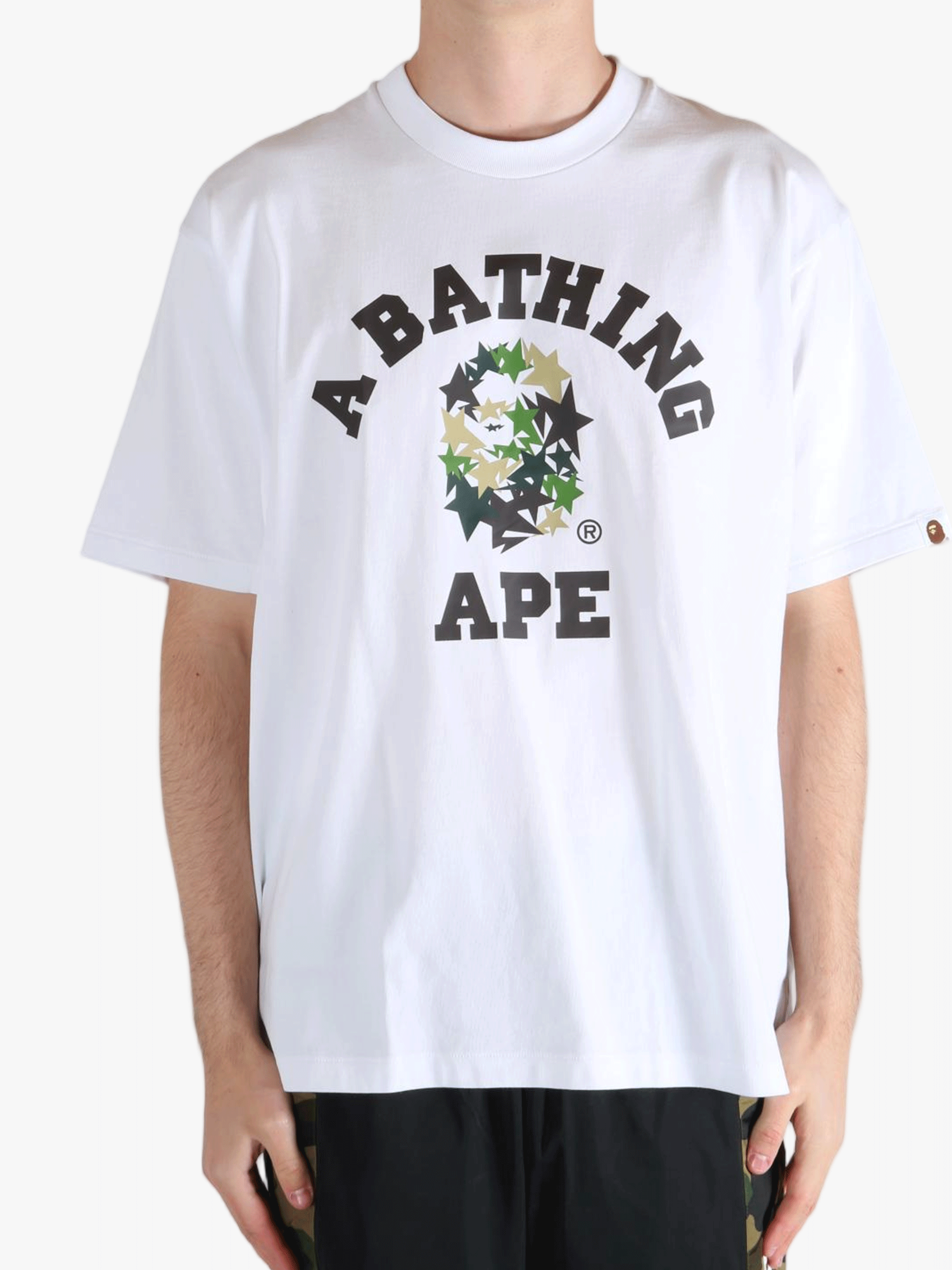White T-shirt worn by a person, showing the t-shirt's fit