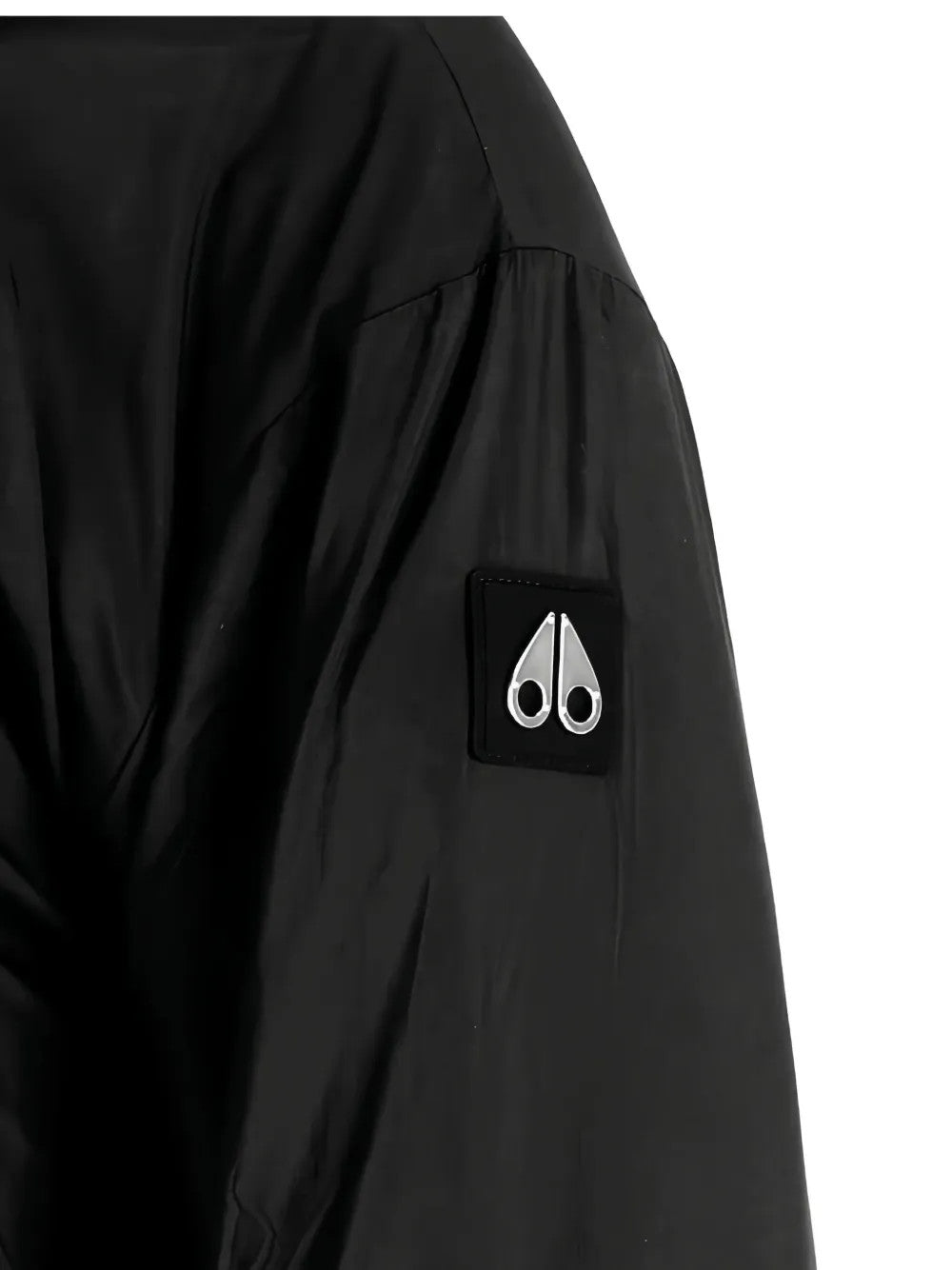 Close up of Black jacket, showing texture of the 100% polyester fabric