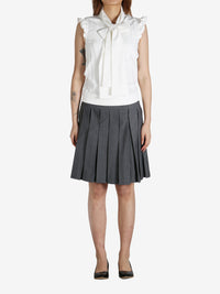 SHUSHU/TONG - Women Sleeveless Ruffled Top with Bow Tie Detail