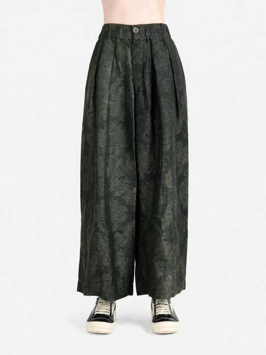 Green pants, full body view
