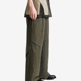 Green pants worn by a person, showing the pants fit