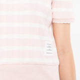THOM BROWNE - Women Rib Cuff Scallop Edge Stripe Rib Tee