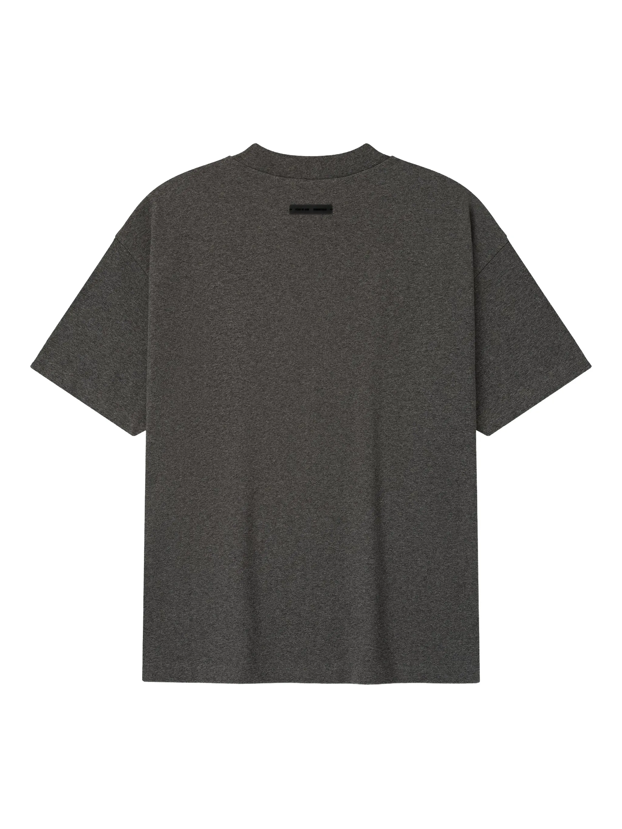 grey t-shirt, back view