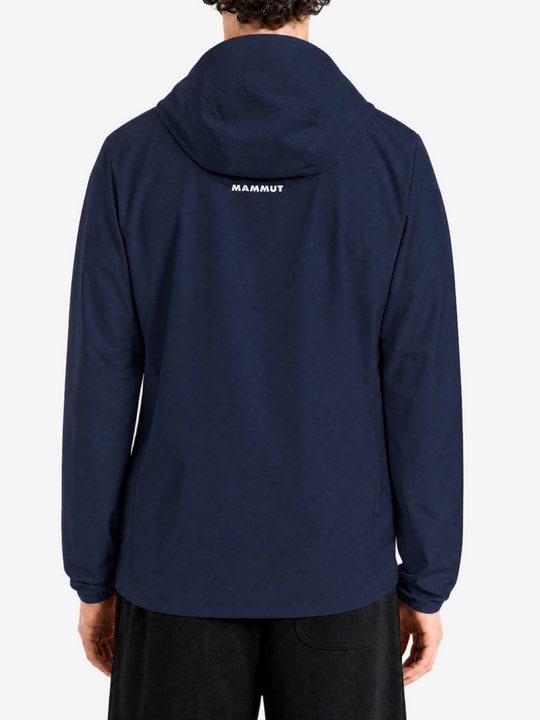 Navy jacket, full body view