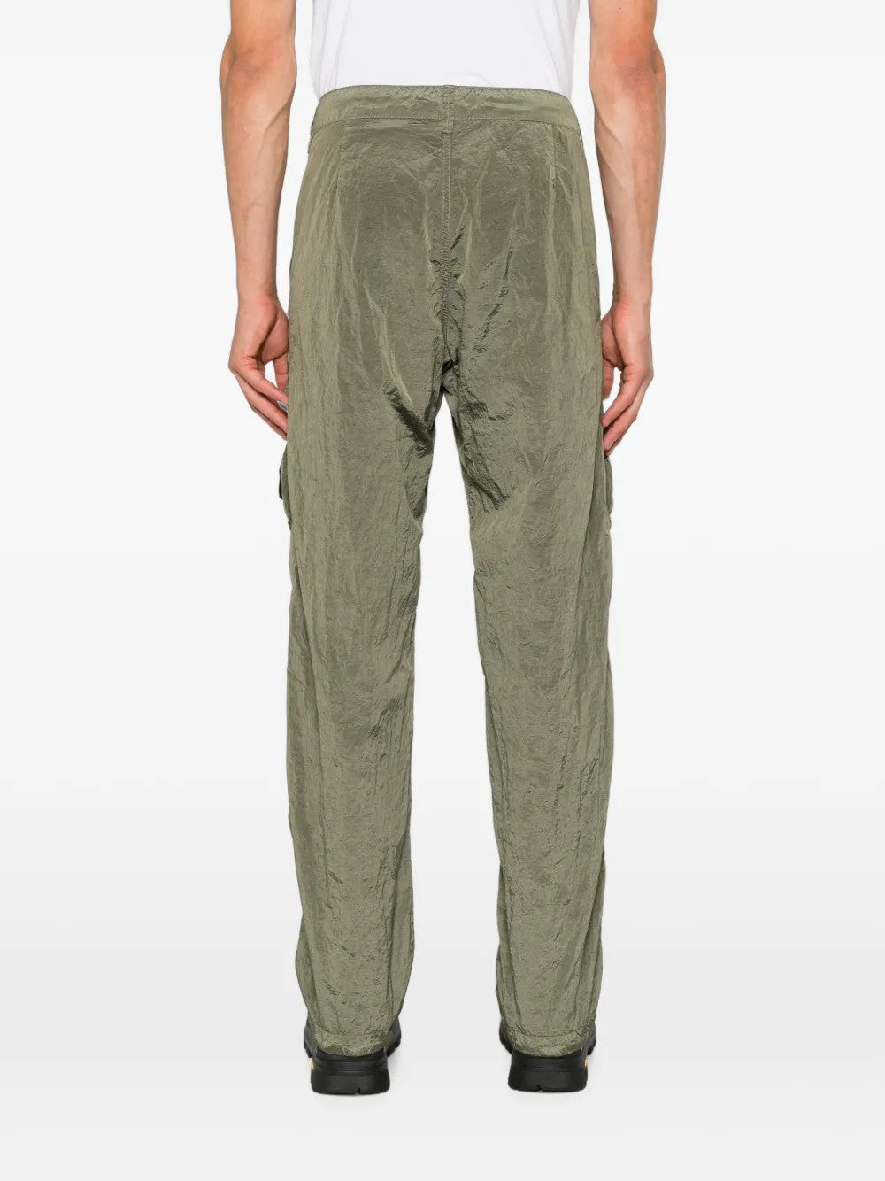 Green pants, full body view